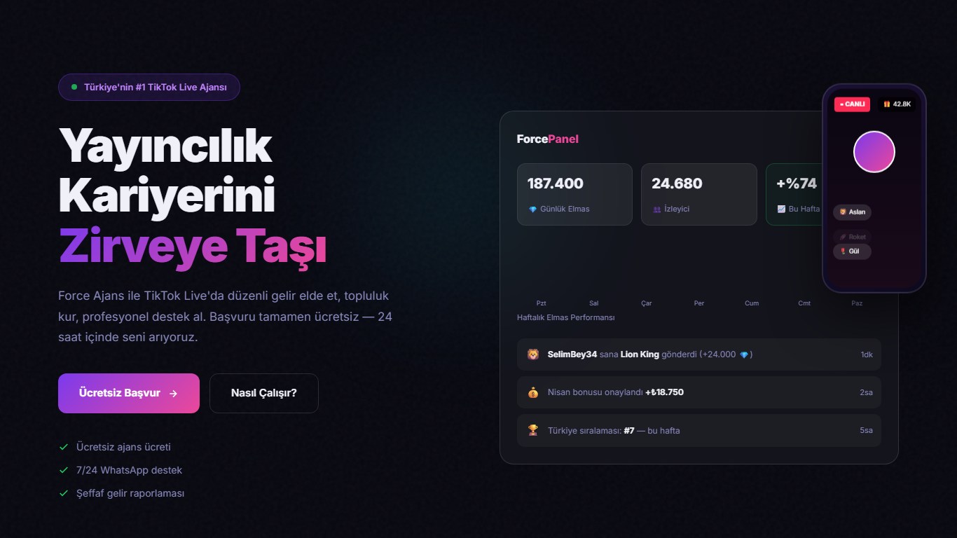 Force Ajans kurumsal web sitesi ekran görüntüsü